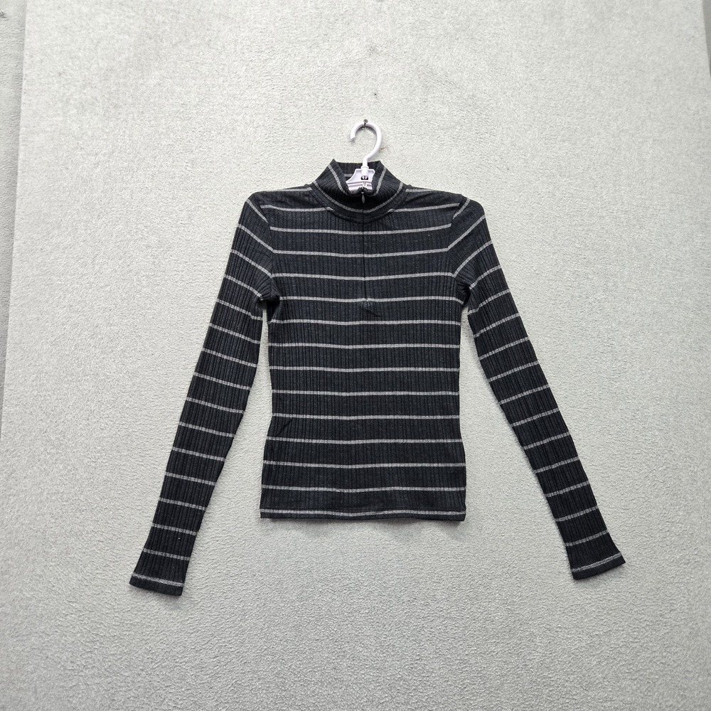 Vince Women Sweater XS Gray Striped Ribbed 1/4 Zip Long Sleeve Mock Neck Casual